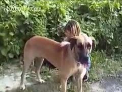 Doggie takes a nasty walk with a slut